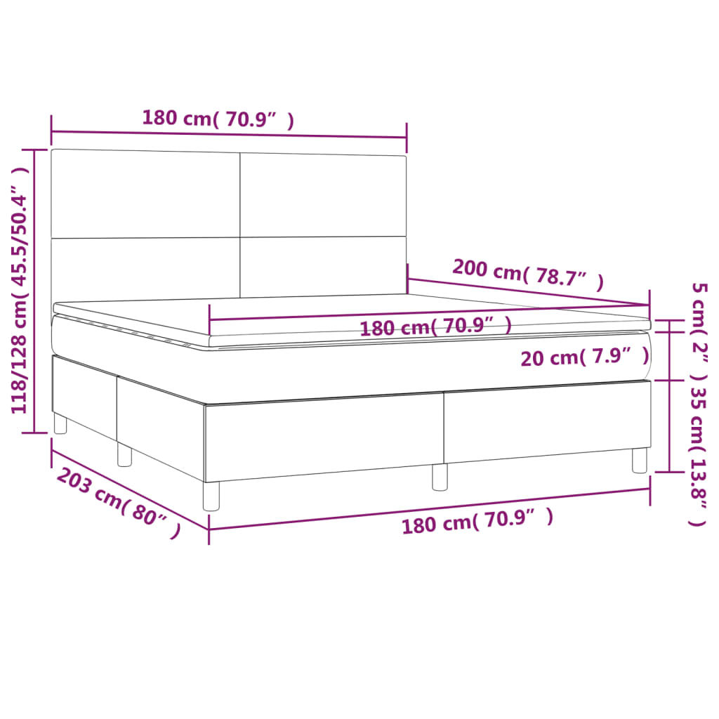 vidaXL Posteľný rám boxsping s matracom bledosivý 180x200 cm zamat