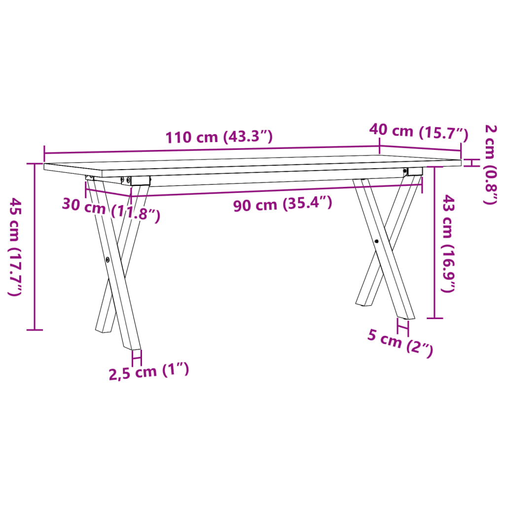 vidaXL Konferenčný stolík v tvare X 110x40x45 cm borovica a liatina