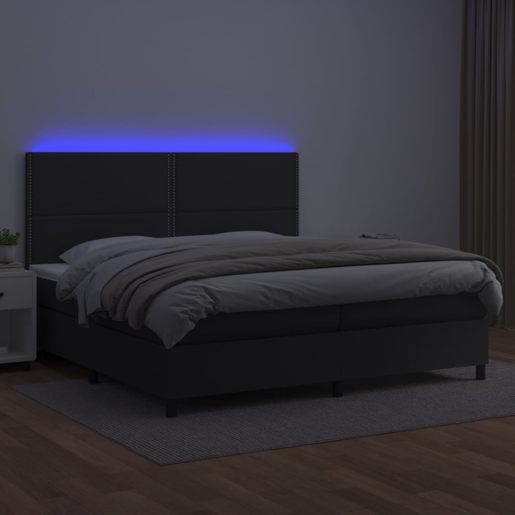 vidaXL Boxspring posteľ s matracom a LED čierna 200x200 cm umelá koža