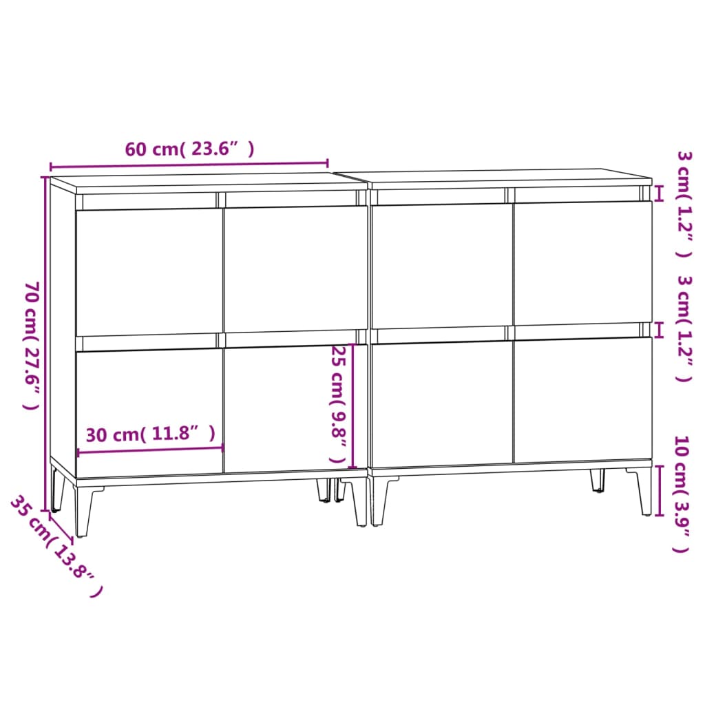 vidaXL Komody 2 ks sivý dub sonoma 60x35x70 cm kompozitné drevo