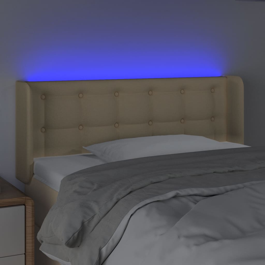 vidaXL Čelo postele s LED krémové 83x16x78/88 cm látka