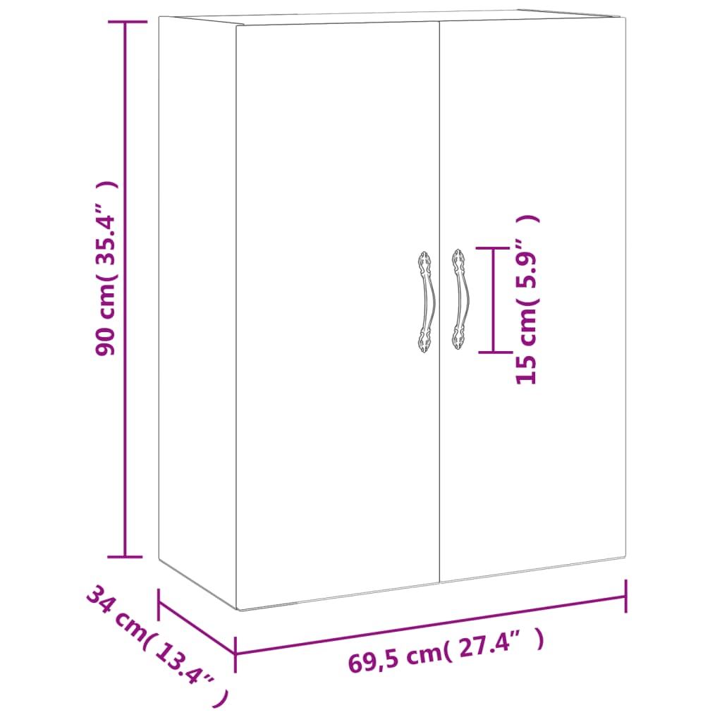 vidaXL Nástenná skrinka dymový dub 69,5x34x90 cm kompozitné drevo