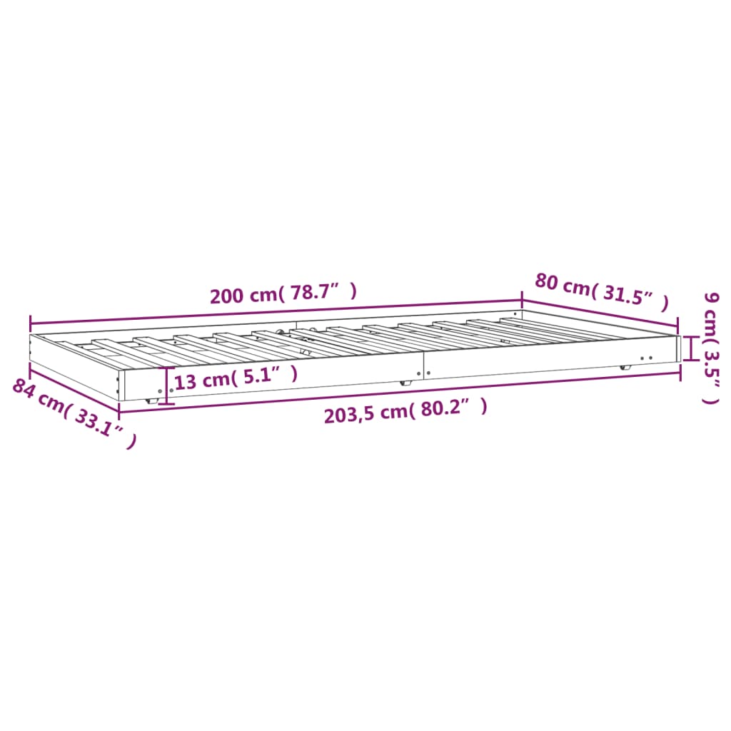 vidaXL Posteľný rám bez matraca biely 80x200 cm borovicový masív