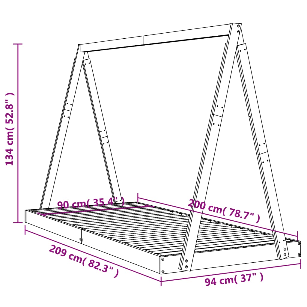 vidaXL Rám detskej postele čierny 90x200 cm masívna borovica