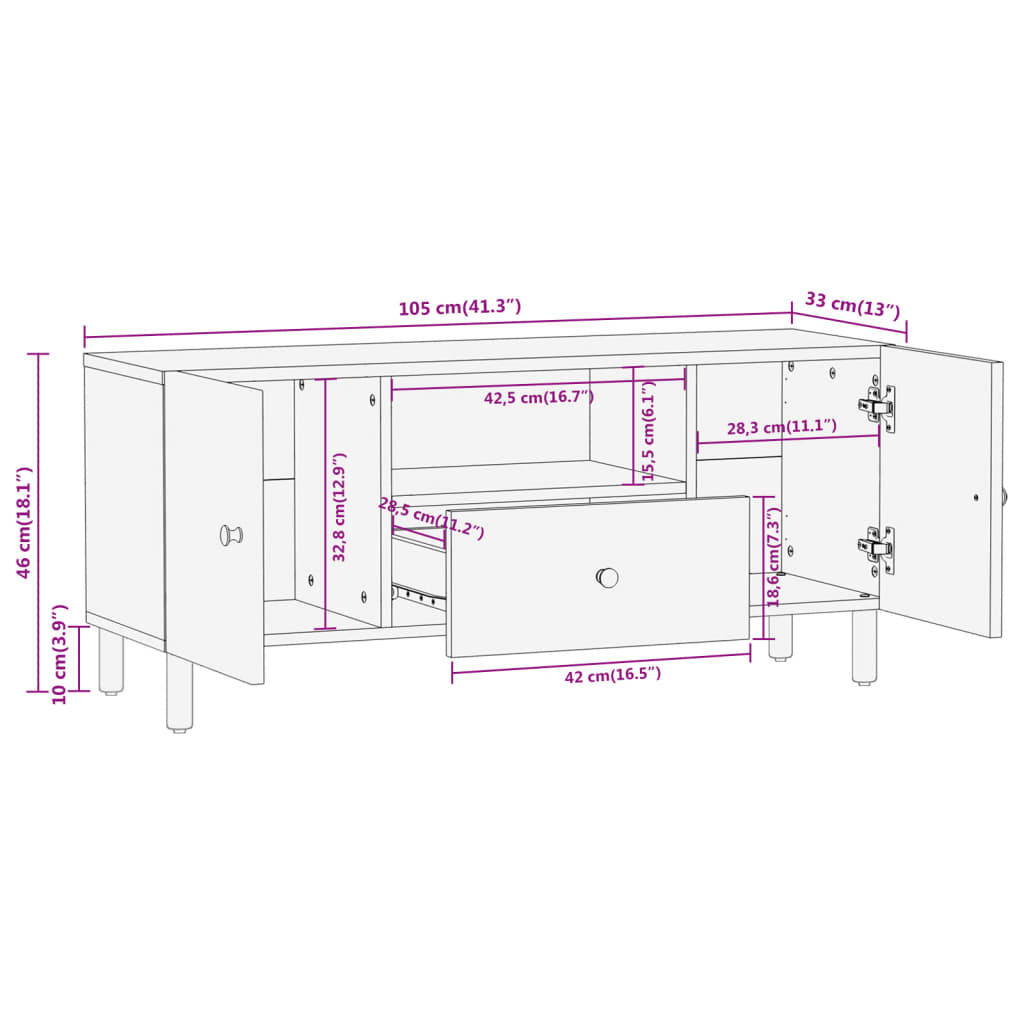 vidaXL TV skrinka 105x33x46 cm akáciový masív