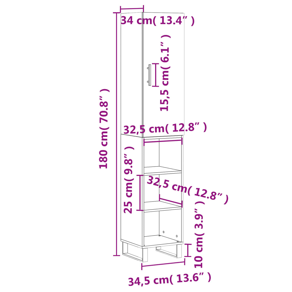 vidaXL Vysoká skrinka biela 34,5x34x180 cm spracované drevo