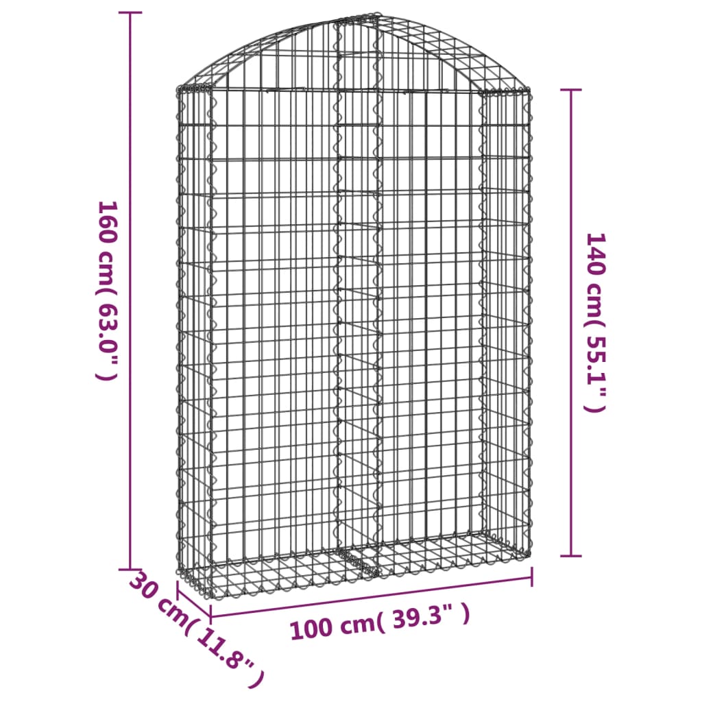 vidaXL Oblúkový gabionový kôš 100x30x140/160 cm pozinkované železo