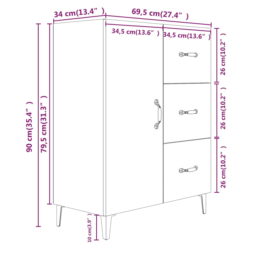 vidaXL Komoda sivý dub sonoma 69,5x34x90 cm kompozitné drevo