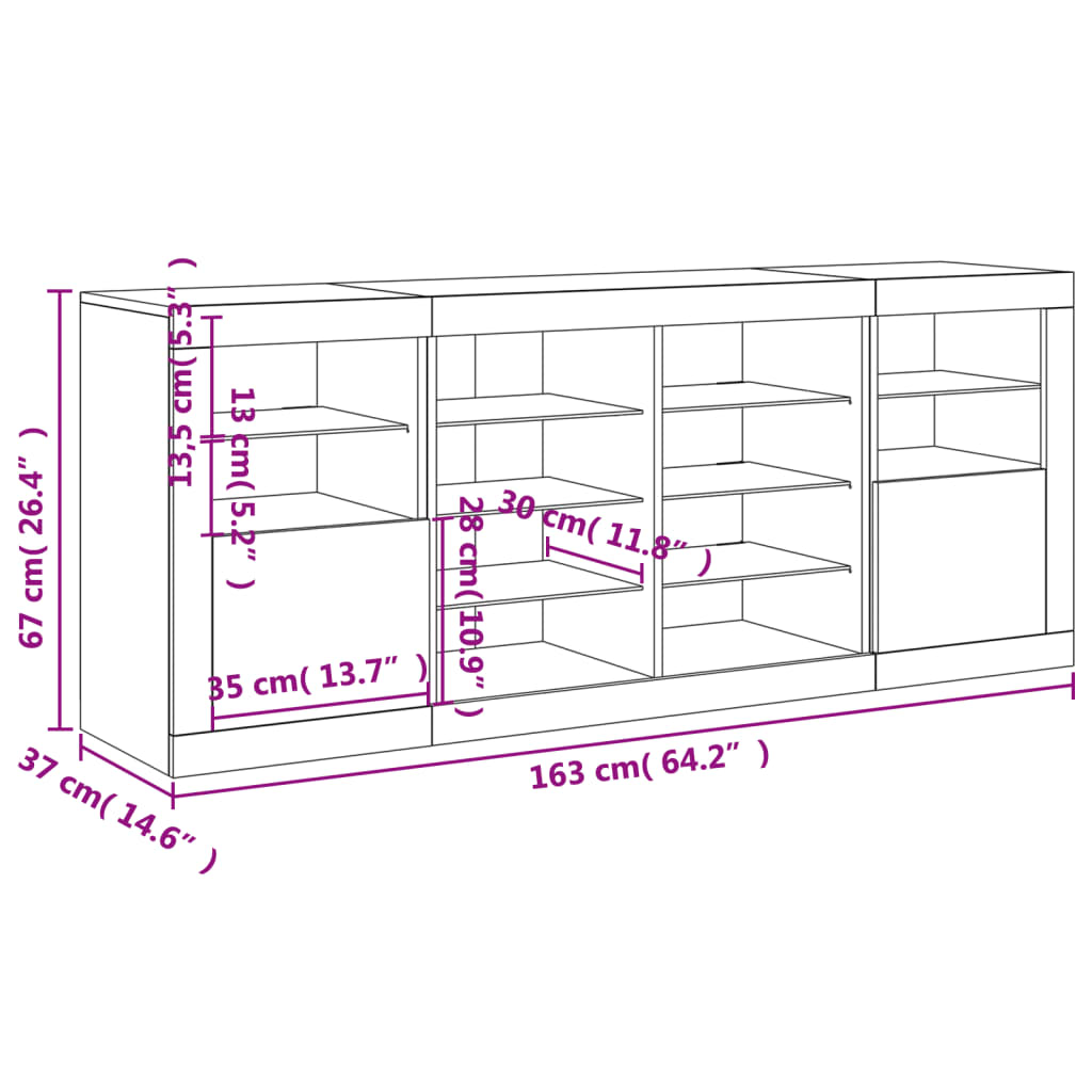 vidaXL Komoda s LED svetlami biela 163x37x67 cm