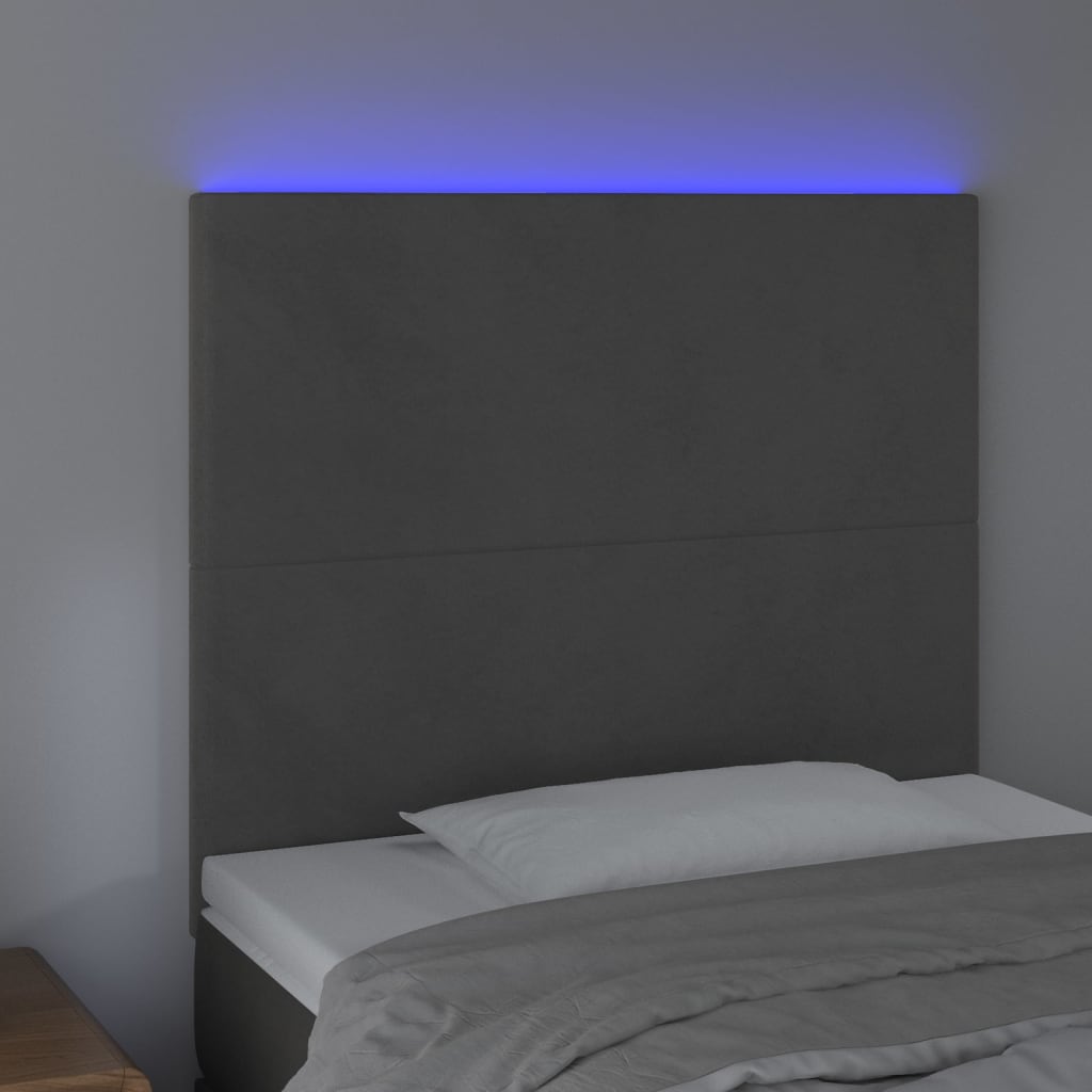 vidaXL Čelo postele s LED tmavosivé 100x5x118/128 cm zamat