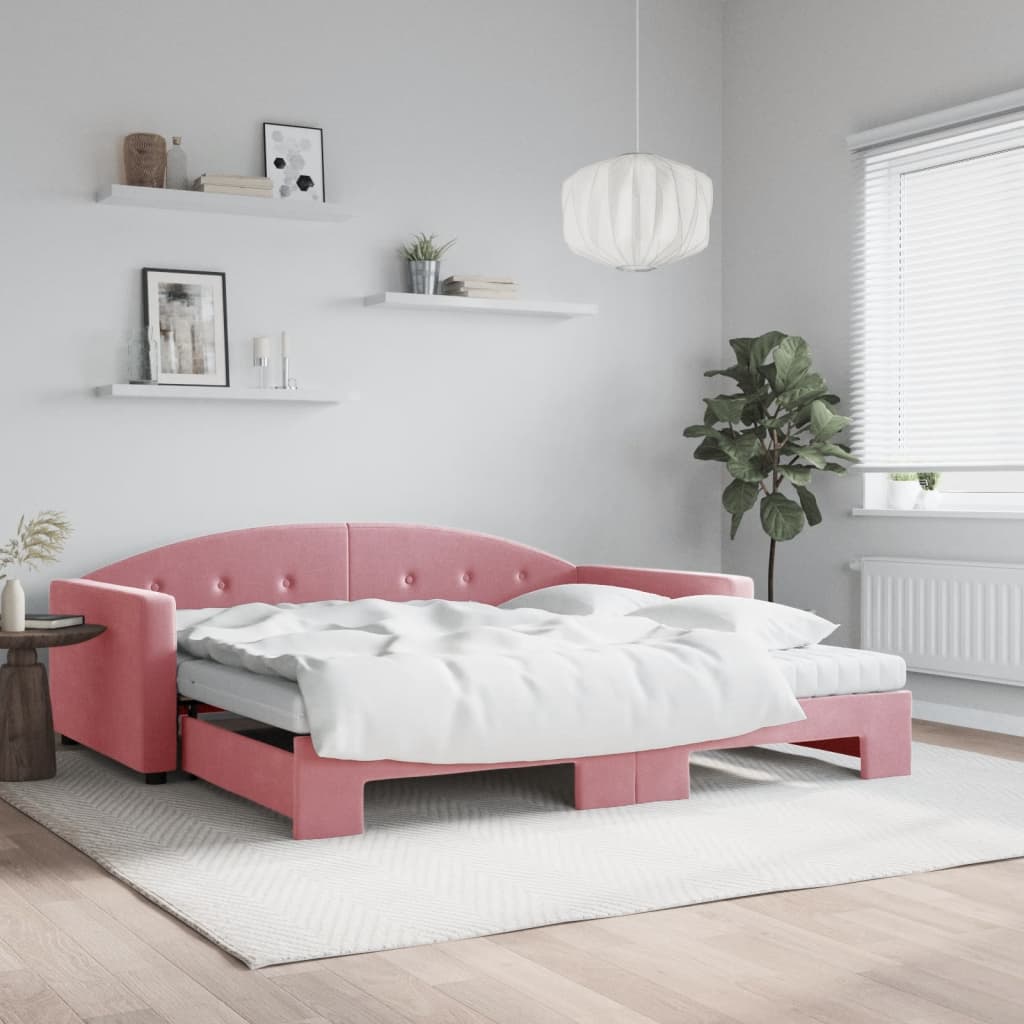 vidaXL Rozkladacia denná posteľ s matracmi ružová 100x200 cm zamat
