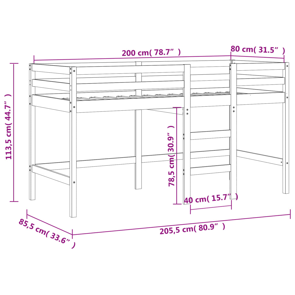 vidaXL Detská vyvýšená posteľ závesy modrá 80x200 cm masívna borovica