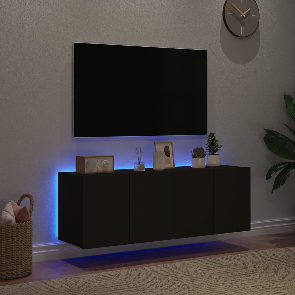 vidaXL TV nástenné skrinky s LED svetlami 2 ks čierne 60x35x41 cm
