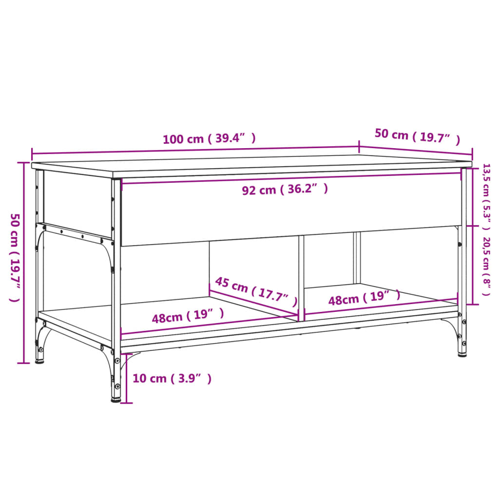 vidaXL Konferenčný stolík čierny 100x50x50 cm kompozitné drevo a kov