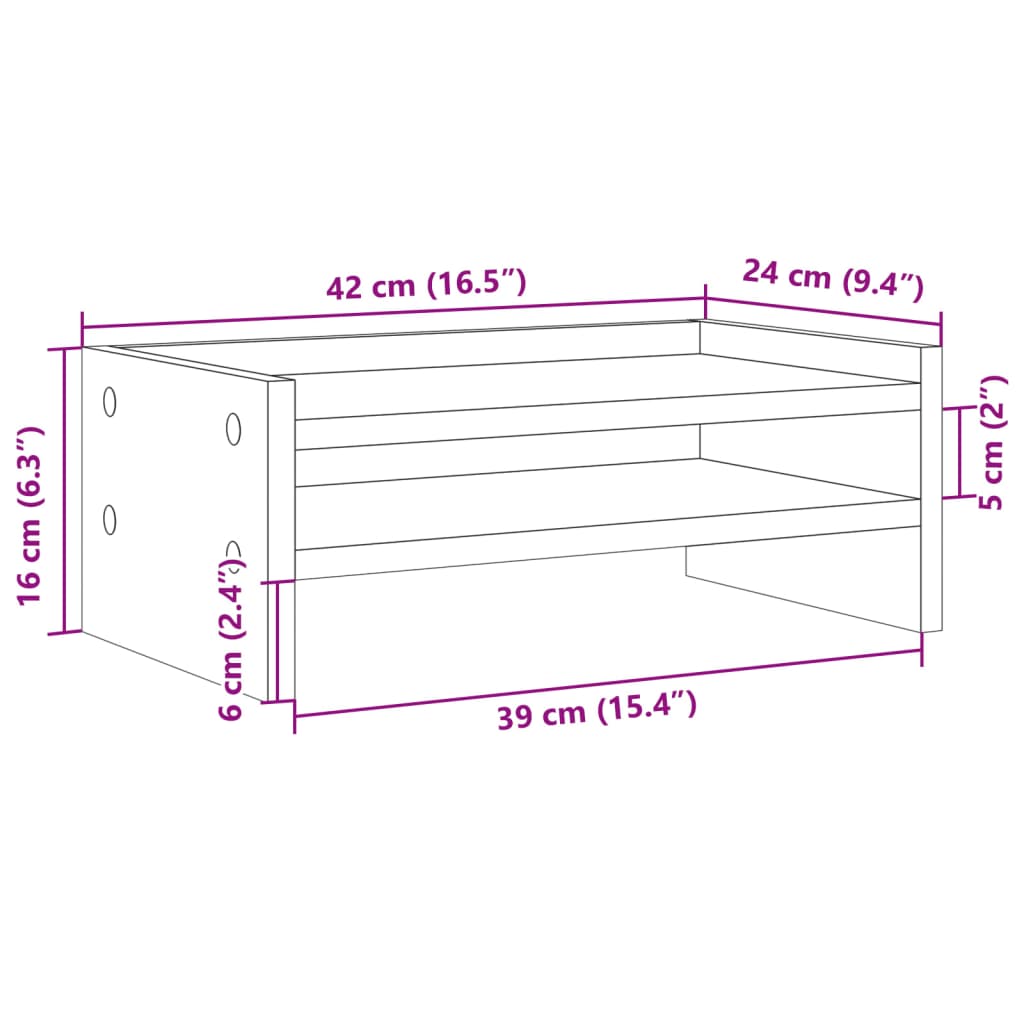 vidaXL Stojan na monitor hnedý dub 42x24x16 cm kompozitné drevo