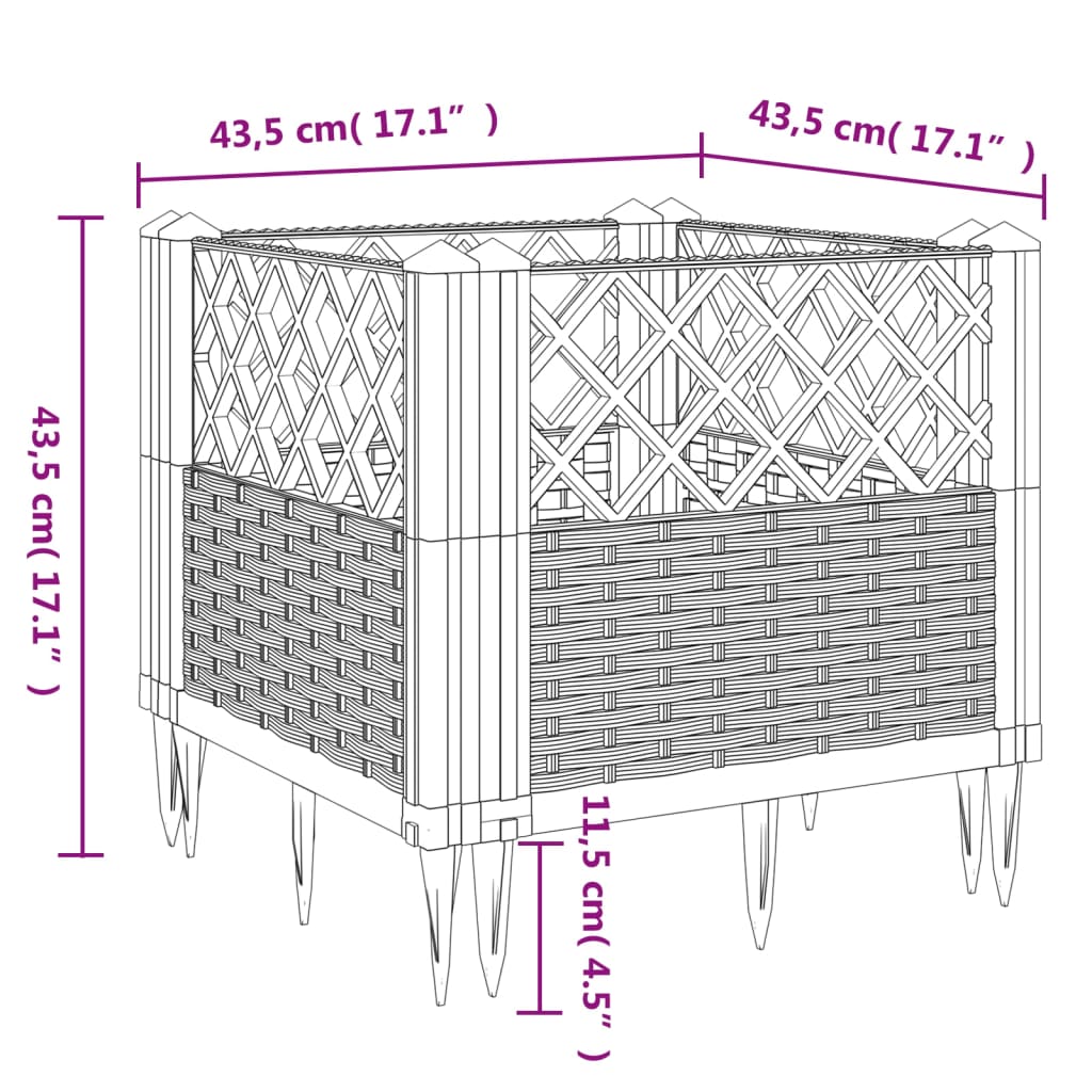 vidaXL Záhradný kvetináč s kolíkmi hnedý 43,5x43,5x43,5 cm PP