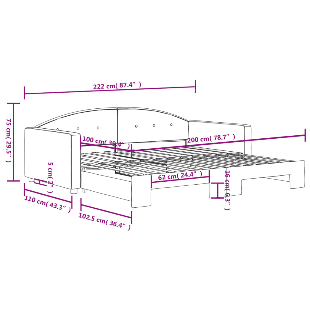 vidaXL Denná posteľ s rozkladacou posteľou bledosivá 100x200 cm zamat