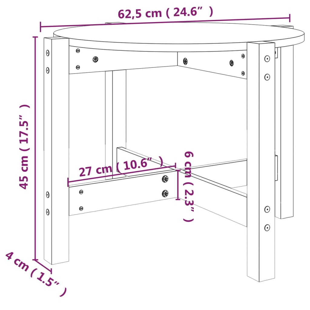 vidaXL Konferenčný stolík čierny Ø 62,5x45 cm borovicový masív