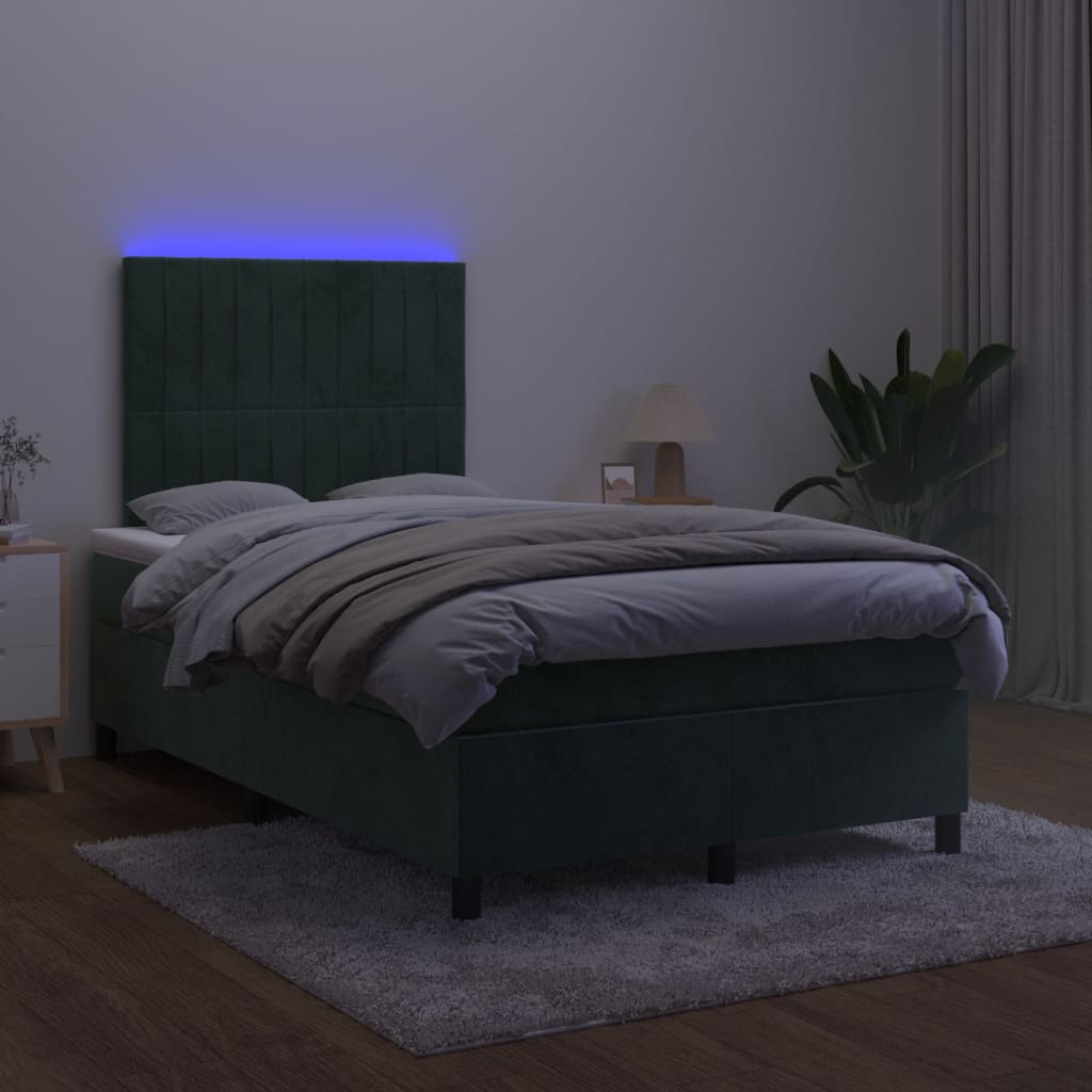 vidaXL Boxspring posteľ s matracom a LED, tmavozelená 120x190cm, zamat