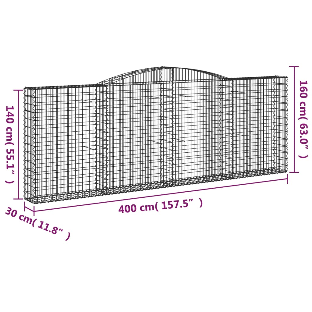 vidaXL Oblúkové gabionové koše 5 ks 400x30x140/160 cm pozink. železo