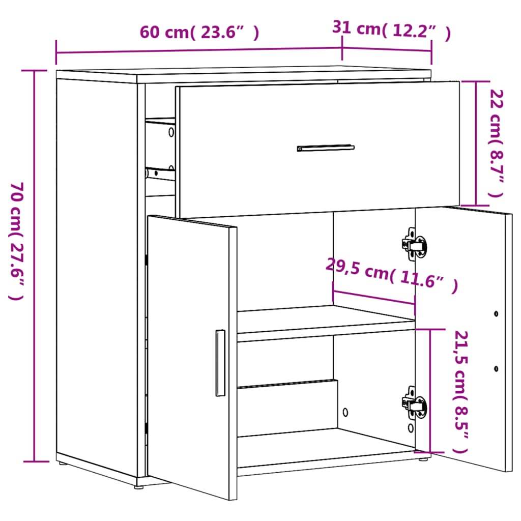 vidaXL Komody 2 ks dymový dub 60x31x70 cm kompozitné drevo