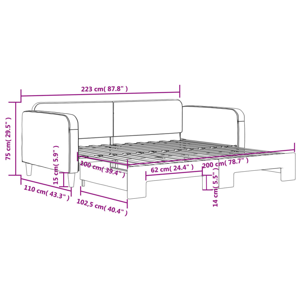 vidaXL Denná posteľ s rozkladacou posteľou čierna 100x200 cm látka