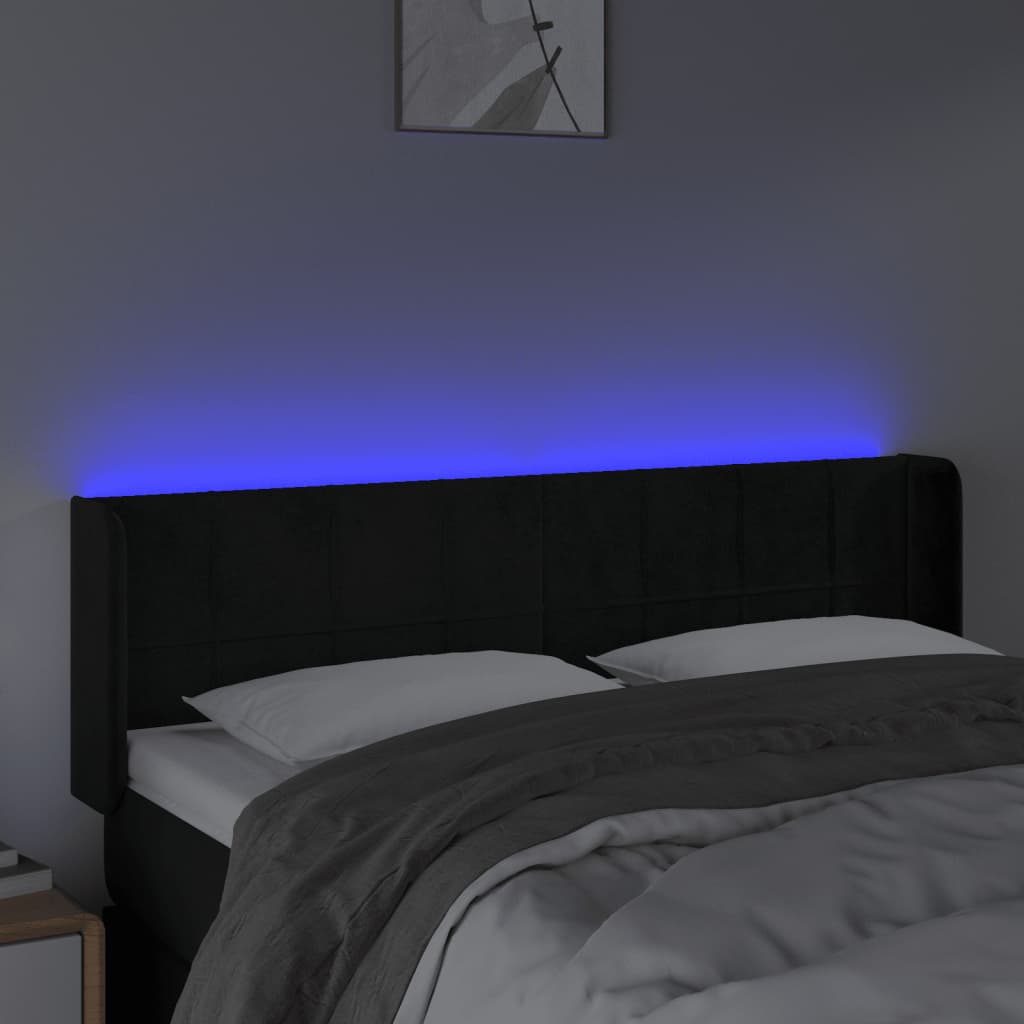 vidaXL Čelo postele s LED čierne 147x16x78/88 cm zamat