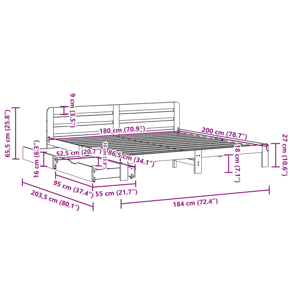 vidaXL Posteľ bez matraca biela 180x200 cm masívna borovica