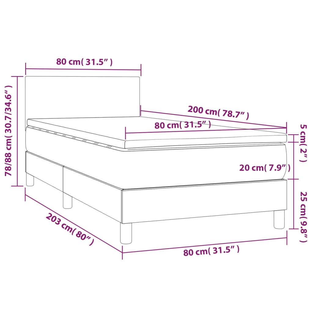 vidaXL Boxspring posteľ matrac a LED kapučínová 80x200cm umelá koža