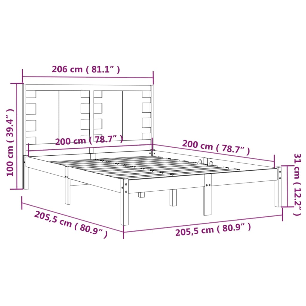 vidaXL Posteľný rám čierny borovicový masív 200x200 cm