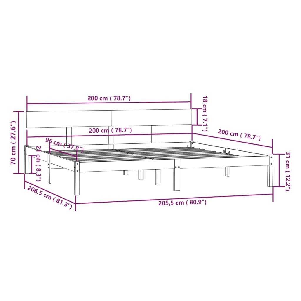 vidaXL Posteľný rám bez matraca, drevený masív 200x200 cm