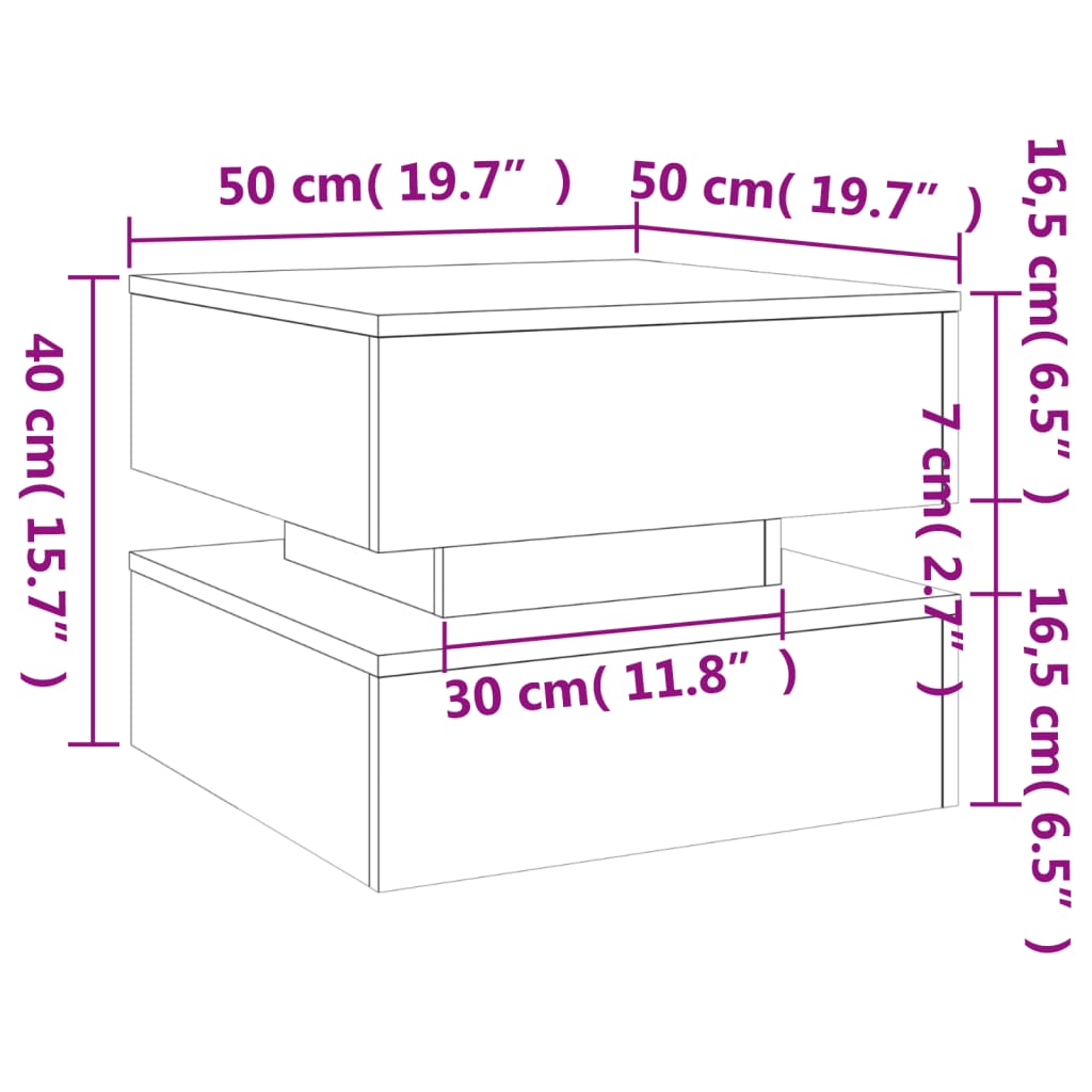 vidaXL Konferenčný stolík s LED svetlami dub sonoma 50x50x40 cm