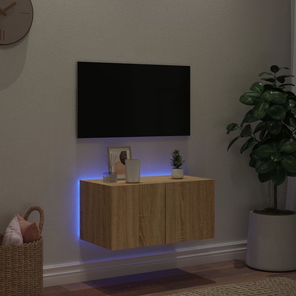 vidaXL TV nástenná skrinka s LED svetlami dub sonoma 60x35x31 cm