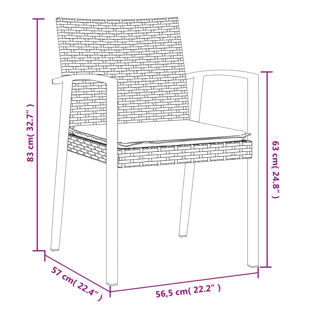 vidaXL Záhradné stoličky s vankúšmi 4 ks čierne 56,5x57x83cm polyratan