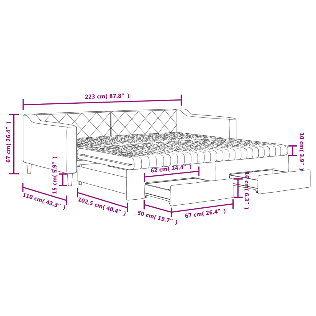 vidaXL Rozkladacia denná posteľ so zásuvkami krémová 100x200 cm látka