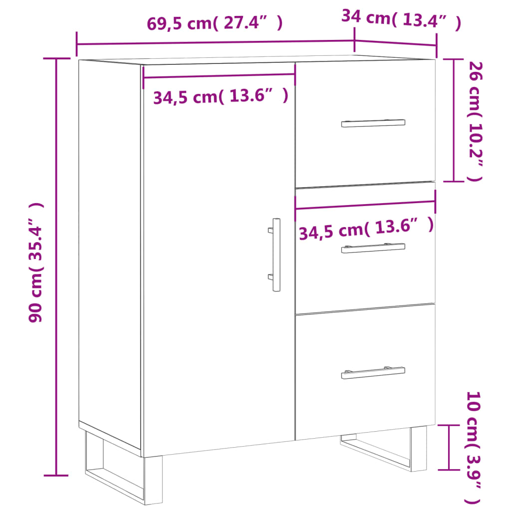 vidaXL Komoda dub sonoma 69,5x34x90 cm kompozitné drevo