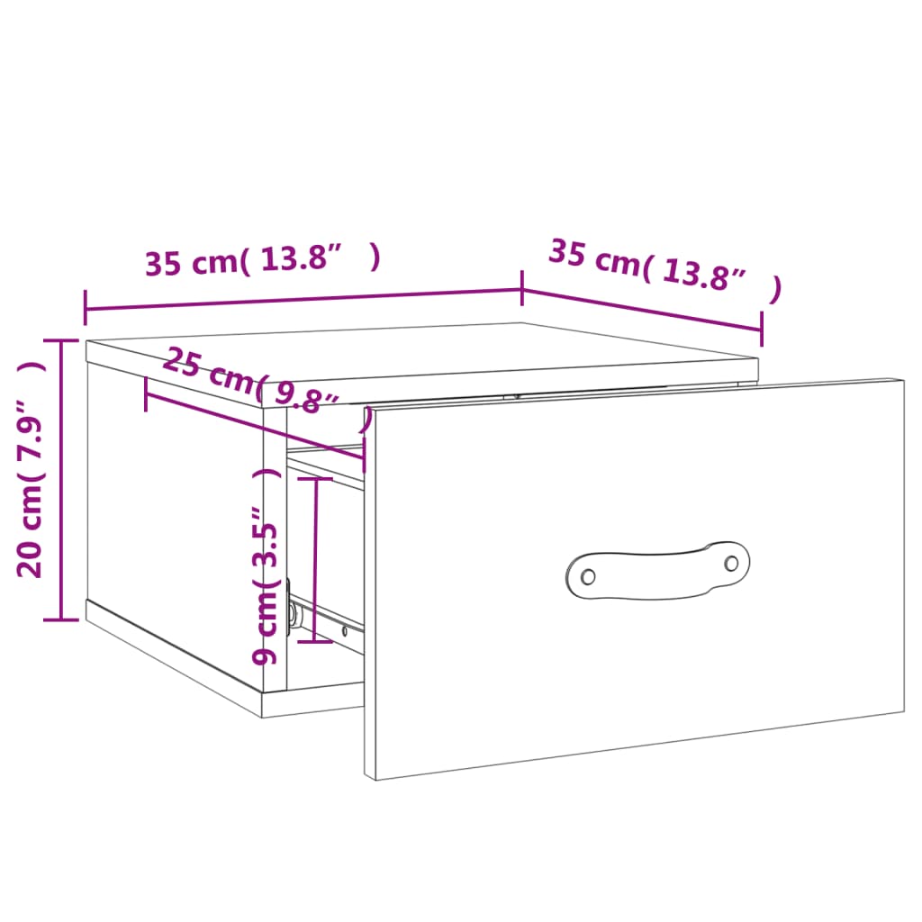 vidaXL Nástenné nočné stolíky 2 ks dub sonoma 35x35x20 cm