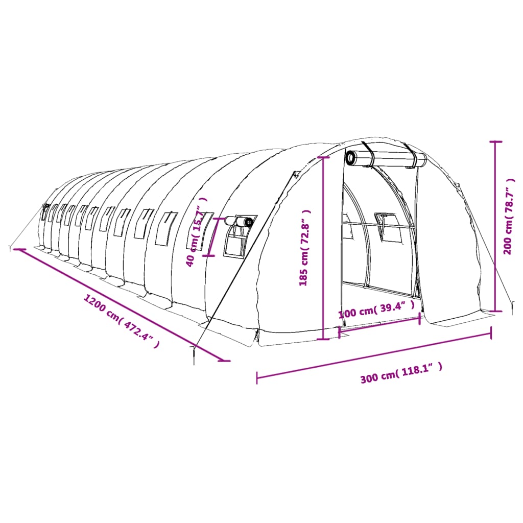 vidaXL Fóliovník s oceľovým rámom biely 36 m² 12x3x2 m