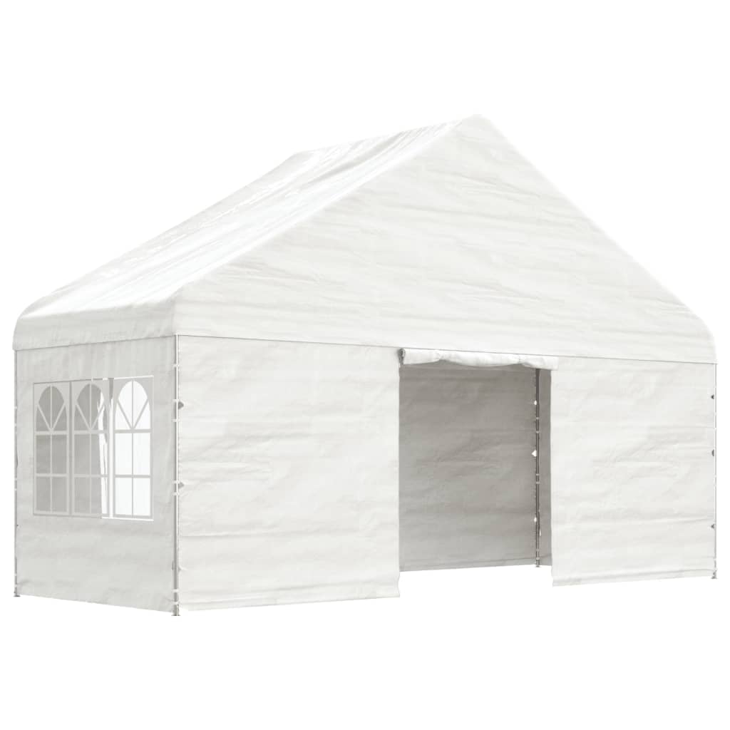 vidaXL Altánok so strechou, biely 4,46x5,88x3,75 m, polyetylén