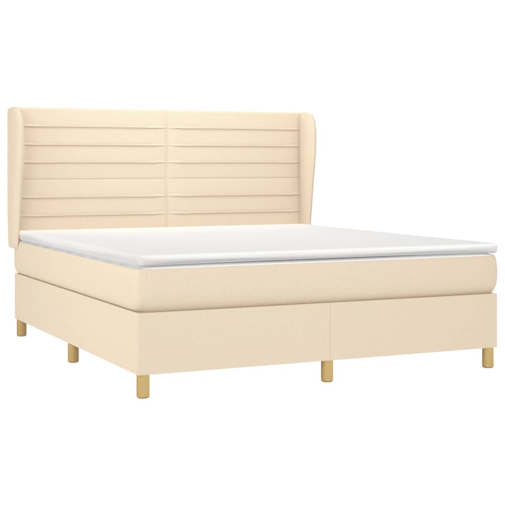 vidaXL Posteľný rám boxspring s matracom krémový 160x200 cm látka