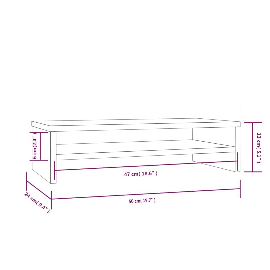 vidaXL Stojan na monitor biely 50x24x13 cm masívna borovica