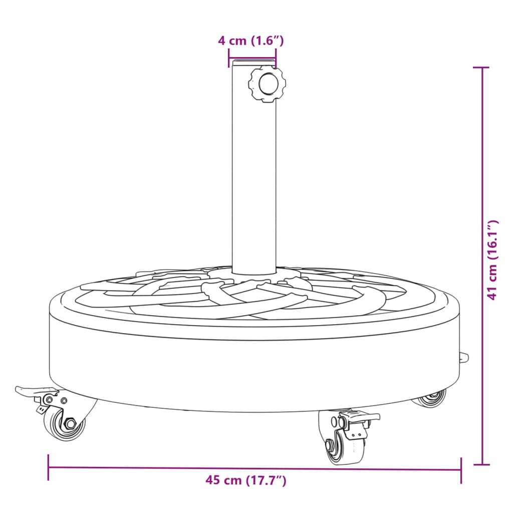 vidaXL Podstavec pod slnečník s kolesami pre Ø38/48 mm tyče 27 kg kruh