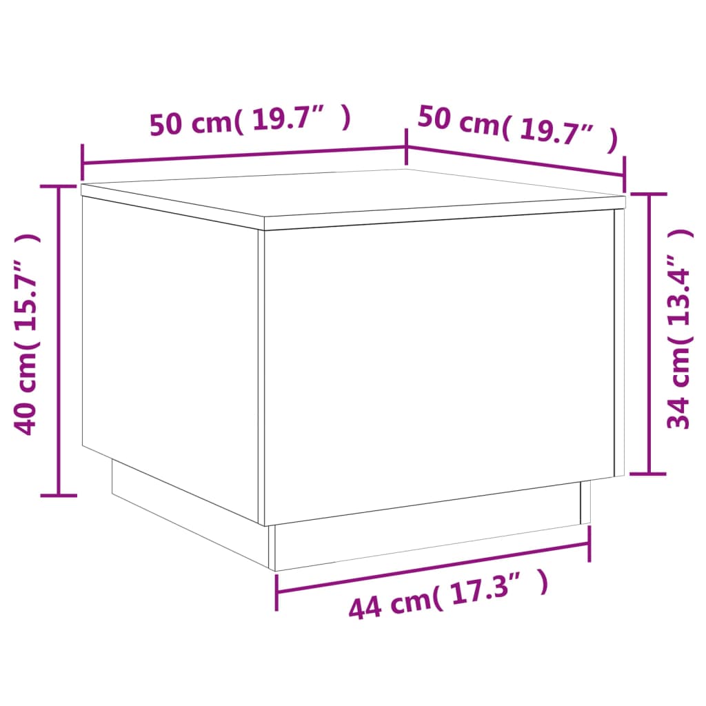 vidaXL Konferenčný stolík s LED svetlami hnedý dub 50x50x40 cm