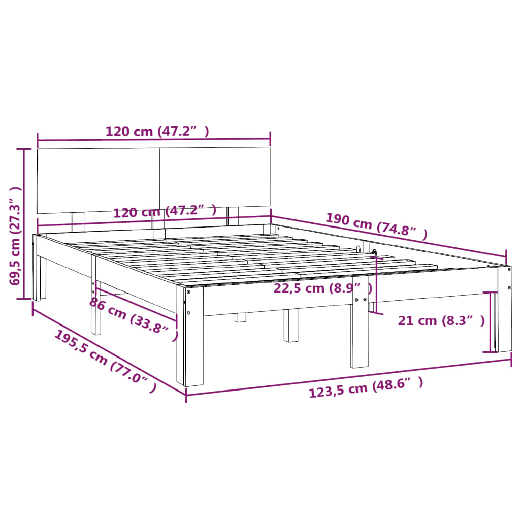 vidaXL Posteľný rám medový drevený masív 120x190 cm malé dvojlôžko