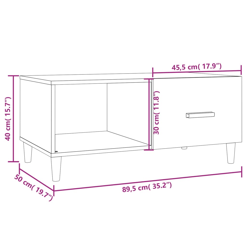 vidaXL Konferenčný stolík hnedý dub 89,5x50x40 cm spracované drevo