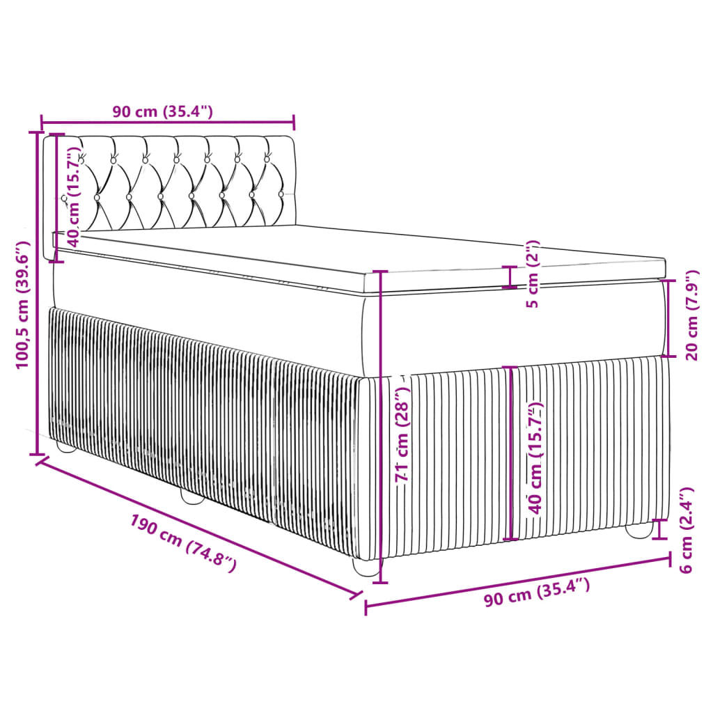 vidaXL Posteľný rám boxsping s matracom bledosivý 90x190 cm zamat