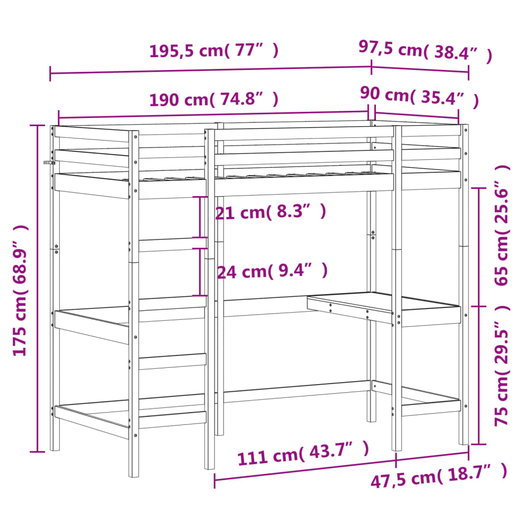 vidaXL Poschodová posteľ so stolom 90x190 cm borovicový masív