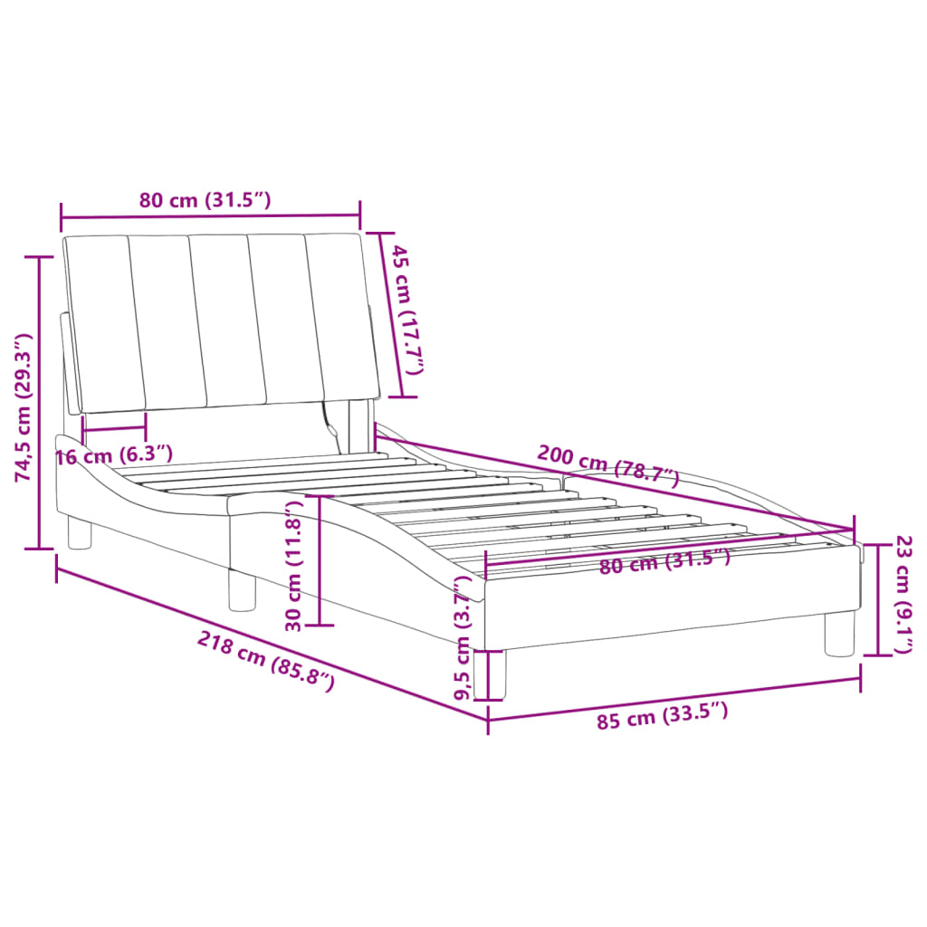 vidaXL Rám postele s LED svetlami čierny 80x200 cm zamat