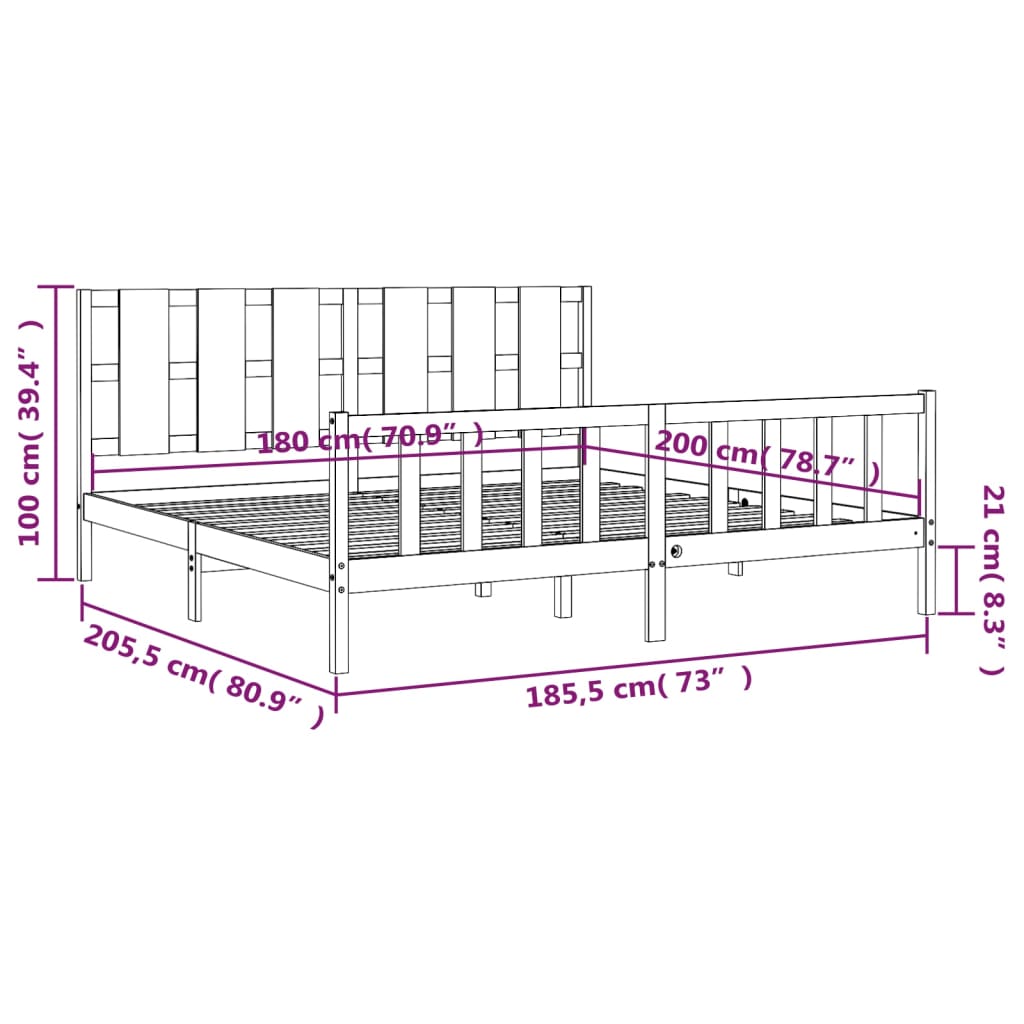 vidaXL Rám postele s čelom biely 180x200 cm masívne drevo