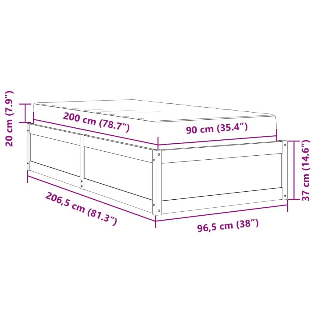 vidaXL Posteľ s matracom 90x200 cm masívna borovica